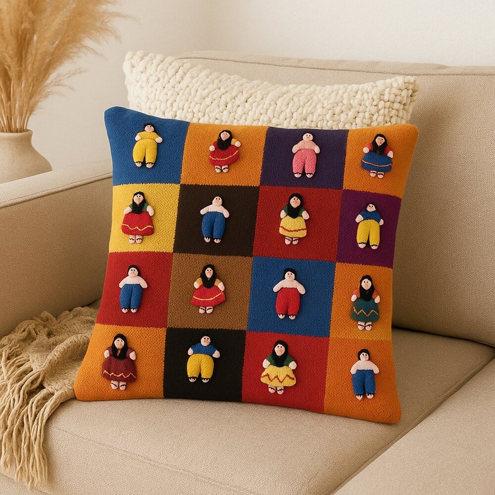 Handmade Alpaca Pillow Cover – People Motif – Made in Peru ✨ New | No stuffing i